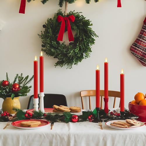 Image of Red Taper Candles Battery Operated, LED Christmas Flameless Taper Candles with Remote Timer, Real Wax LED Flameless Candlesticks for Christmas Home Decor(Set of 3, 0.78 inch x 9.6 inch)