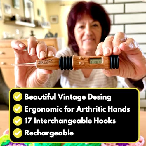 Everything Crochet Vintage Counting Crochet Hook Set with Light & Counter - Ergonomic for Arthritic Hands - Light up, Digital Stitch & Row Counter - 17 Size Interchangeable Hooks Kit - Cool Gift by Everything Crochet - Image 5