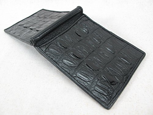 Genuine Crocodile Tail Skin Money Clip Slim Bifold Wallet (Black)4