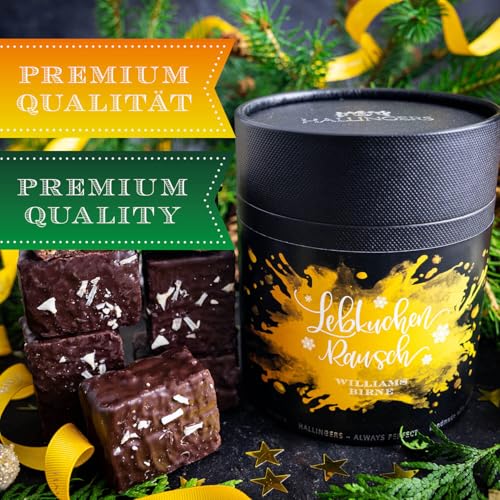 Hallingers Lebkuchenrausch Williams-Birne - 6 saftige Lebkuchen-Würfel in der edlen Papierdose (Dose) - Geschenkideen Weihnachten & Geschenke Adventskalender | Danke Silvester Neues Zuhause Genesung