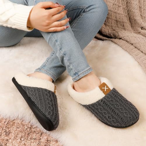 Image of ULTRAIDEAS Women's Indoor Bedroom Slipper with Memory Foam, Gift for Women, Wool-Like House Shoe with Anti-Skid Rubber Sole for Ladies