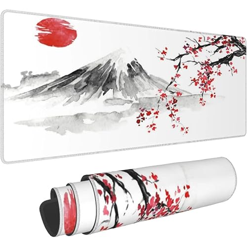 Image of Printed Gaming Mousepad - Premium Stitched Edges, Smooth Surface,Size 11x23 inches, Non-Slip Rubber Base - Ideal for Office & Gaming Setup (Japanese Sumi-E Painting)