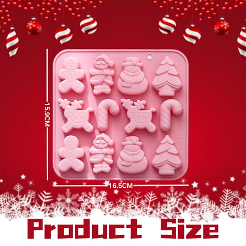 PTaizjjz Christmas Silicone Mould,Xmas Chocolate Mould 12 Cavities Gingerbread Man Christmas Tree Candy Cane Snowman Santa Claus Elk Shapes Soap Moulds for Xmas Party Cake Decoration - Image 2