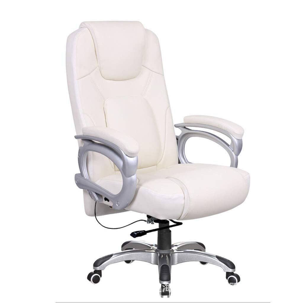 Sbcgfy White Mid Back Office Desk Chair With Leather Padding And Armrests Ergonomic Pu Boss Chair For Computer Gaming Internet Cafe And Household Reclining Black,