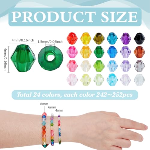 image for PH PandaHall 5808pcs Faceted Crystal Beads 4mm Acrylic Bicone Beads 24