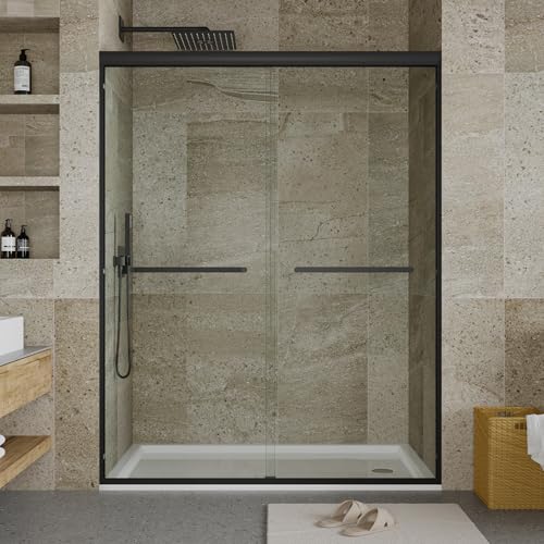Image of Semi-Frameless Shower Door 44-48 inch W x 72 inch H, Double Sliding Doors, Tempered Glass, Easy-Clean & Durable Bathroom Door with Hardware Kit