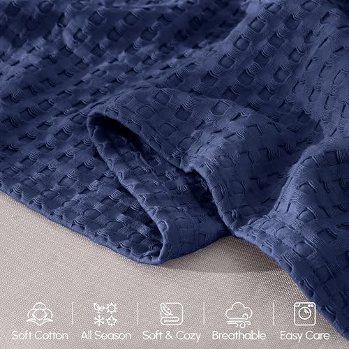 Image of Elegant Comfort Premium 100% Cotton Waffle Blanket - Lightweight Breathable Waffle Weave Bed Blanket - Soft and Warm All Season Blanket for Couch, Sofa and Bed, Twin Size 68x88 Inches, Navy Blue