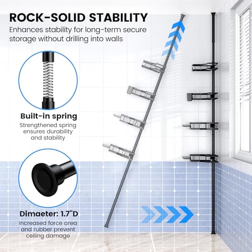 Aitatty Corner Shower Caddy Tension Pole: 4tier adjustable Rustproof Bathroom Organizer Shelves - Bathtub shampoo rack 43.5-120 inch by Aitatty - Image 5