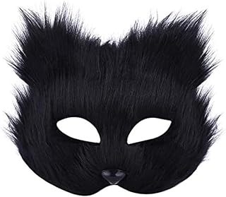 AYILUOBE Faux Furry Fox Half Face Mask Halloween Animal Mask Eye Cat Veil Masks Masquerade Cosplay Carnival Party Costume Makeup Prop