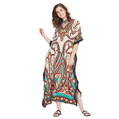 Image of Oussum Women Long Maxi Plus Size Polyester Kaftan Gown, Womens Kaftan Dresses Lounge Resort Wear, Plus Size Kaftan