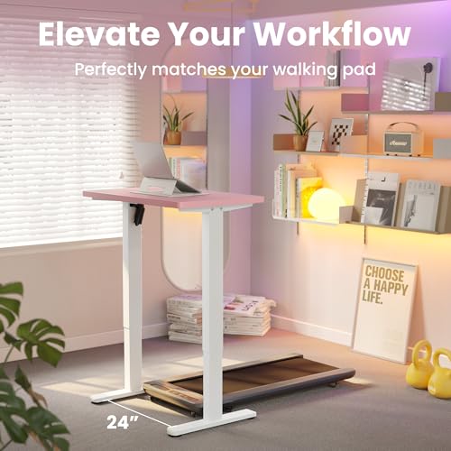 Image of HUANUO Electric Standing Desk,48 inch x 24 inch Height Adjustable Desk, 4 Memory Height Settings, Sit to Stand Up Desk for Home Office, with Headphone Hook, Cable Manager, Pink