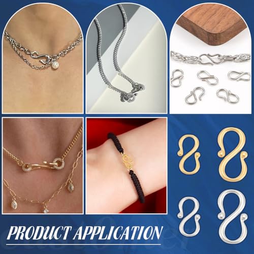 UNICRAFTALE 40Pcs 2 Color 2 Size S-Hook Clasps Stainless Steel Bracelet Clasps Gold Necklace Hook Fastener Clasp S Hook Clasp Connectors S Wire Hooks for Jewelry Making