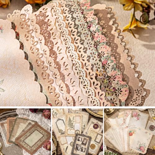 40 Sheets Lace Edged Vintage Scrapbook Paper Textured Journaling Supplies, Scrap Booking Kit Decorative Paper for Junk Journals Letter Writing Collage Art Cards Making, 4.9x6.9 Inch