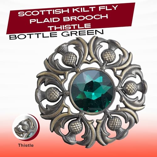 Image of Luxurious Scottish Kilt Fly Plaid Brooch - Premium Thistle Design Adorned with Sparkling Stones, Handcrafted Tartan Sash Pin, Luxurious Accessory for Women's Highland Dress