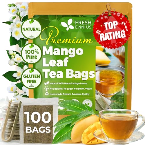 FreshDrinkUS, Premium 100 Mango Leaf Tea Bags, Hojas de Mango