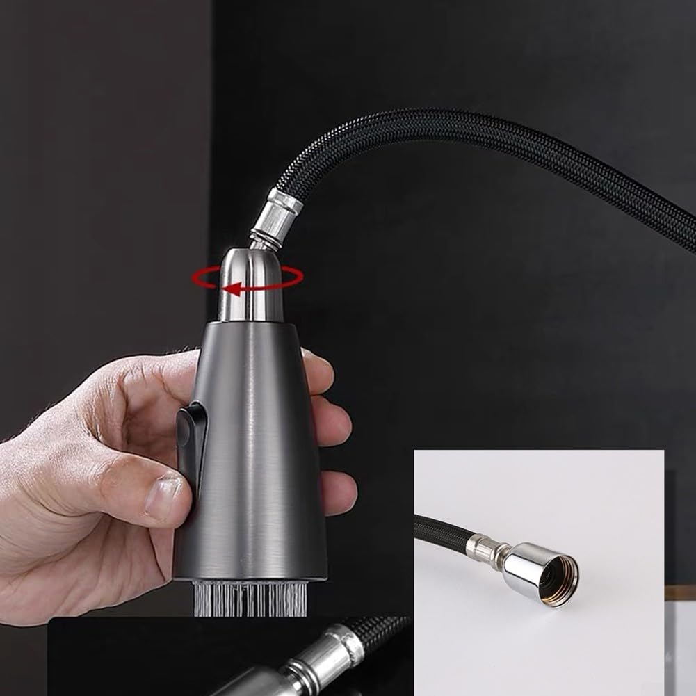 Tubo flessibile di prolunga per rubinetto da cucina, in acciaio inox, 1,5 m, con doccetta estraibile, nero