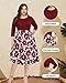 Plus Size Work Dresses A Line Fall Red Floral Church Fit Flare Pockets Work Office Midi Casual Business Dress