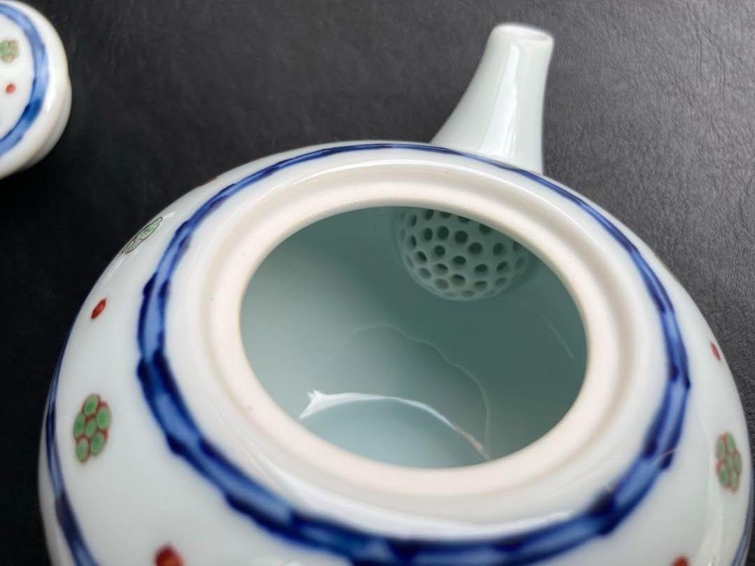 源右衛門 染錦緑梅小紋割 急須