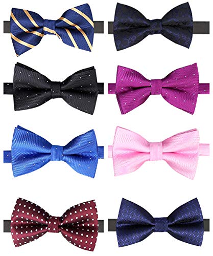 8 PACKS Elegant Adjustable Pre-tied bow ties for Men Boys(H)