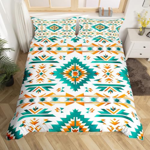 Homemissing Juego de funda de edredón con estampado azteca, tamaño doble, estilo tribal navajo del suroeste, para niños y niñas, 3 piezas, decoración geométrica para habitación