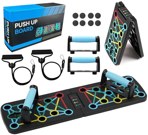 17 in 1 Faltbare Push-Up Liegestütz Brett mit Handgriff für Muskeltraining Effektiv Für Männer Liegestützgestell mit 2 Elastisches Widerstandsseil