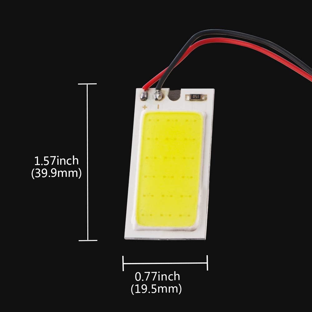 GrandviewTM 4PCS White COB 18SMD LED Panel Dome Light Auto Car Interior Reading Plate Light Roof Ceiling Interior Wired Lamp + T10 Adapter + BA9S Adapter + Festoon Adapter DC12V (40mmx20mm)