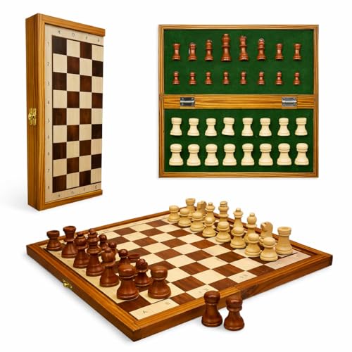 Image of Clapjoy Premium Foldable Wooden Chess Set | 13x13 Inch Folding Board with Storage | Strategy Game | Indoor Game | Handcrafted Board Game-Portable Storage Box - Return Gift | Travel Friendly