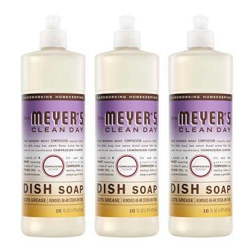 Image of MRS. MEYER'S CLEAN DAY Liquid Dish Soap, Compassion Flower Scent, 16 Fl Oz Bottle - 3 Pack