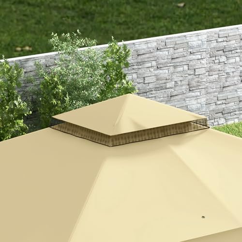 Outsunny Cenador de Jardín 3,7x3 m Gazebo de Exterior con 4 Paredes Laterales 4 Mosquiteras Doble Techo Impermeable y Anti-UV para Terraza Patio Playa Beige - imagen 8