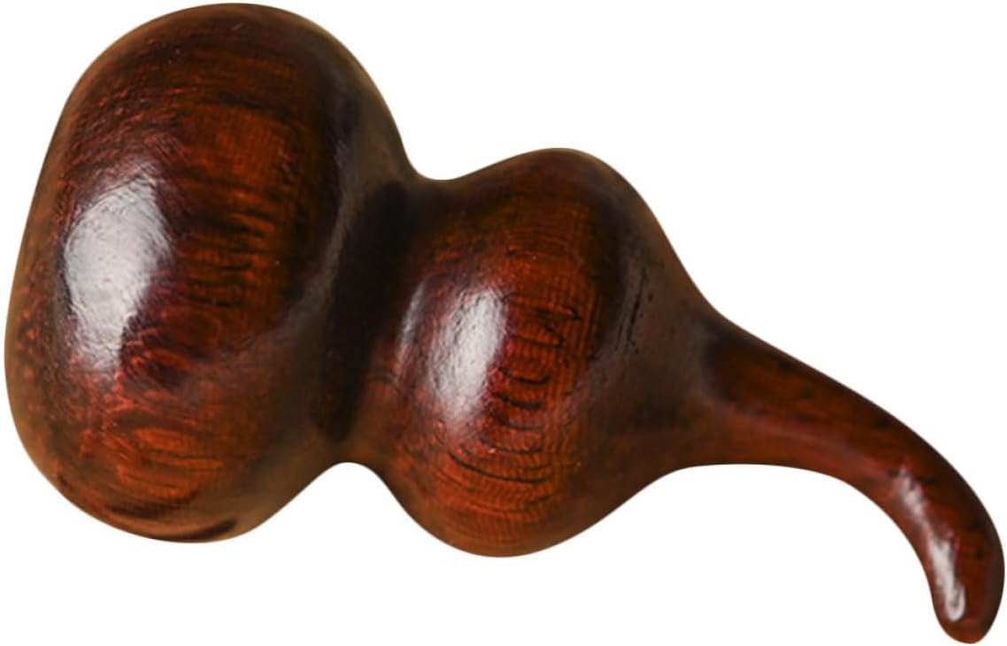 INOOMP Small Leaf Red Sandalwood Carved Gourd Sculpture 4x2cm Wooden Feng Shui Ornament Keychain Pendant Home and Table Decor Chinese Luck Collectible Craft