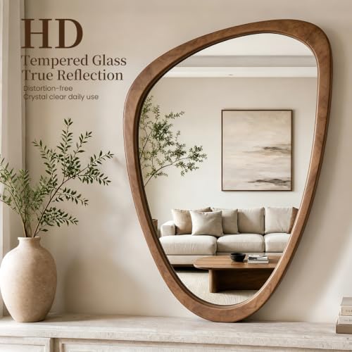 Image of Asymmetrical Irregular Solid Wood Framed Wall Mirror, 20 inchx30 inch