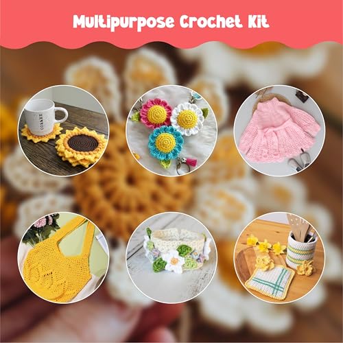 Image of Nibras DIY Crochet Kit for Beginners | Complete Crochet Supplies with Acrylic Yarn, Hook, Needle & Accessories (Set of 6 Yarn)