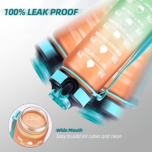 Lychico Sports Water Bottle 1L with Straw, BPA Free Tritan Non-Toxic Plastic, Leakproof & Flip Lid Ideal for Sports, Gym, Fitness, Outdoor, Cycling, School & Office, Orange/Green Gradient (ydsp)
