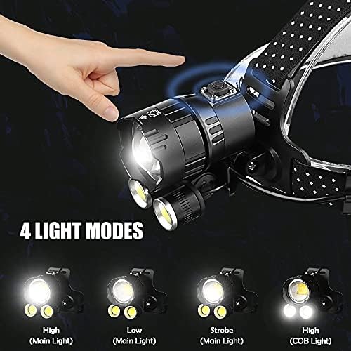 Head Torch, Brightest 15000 Lumens XHP160 LED Headlamp with COB Light, USB Rechargeable Zoomable 4 Modes Headlight, High Power Waterproof Head Lamp with Power Bank Function for Camping Fishing Caving