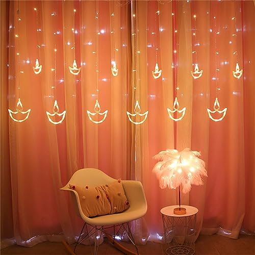 Diwali Diya Curtain Lights – 12 Warm White LED Diyas