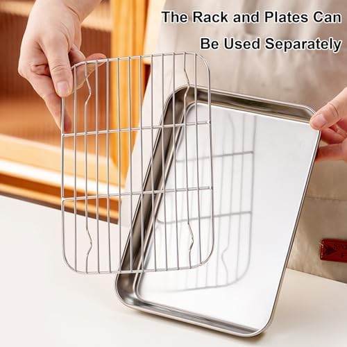 Stainless Steel Oil Drip Pan with Cooling Rack - Versatile Drain Tray for Kitchen, BBQ, and Catering - Dishwasher Safe, 23.5x17.5x2.8cm (9.3x6.9x1.1in)