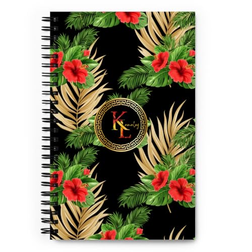 Carnet à spirale noir avec hibiscus cahier de notes feuilles lignées
