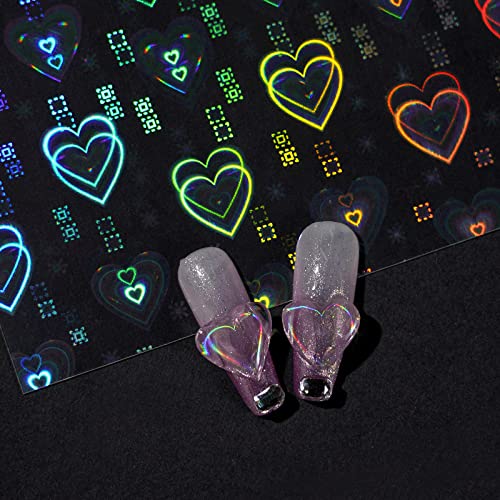 Kakuta 6 Sheets Aurora Heart Nail Art Stickers,3D Self-Adhesive Iridescent Laser Decals Heart Love /Star 3 Patterns Design For Women Girls Diy Manicure Decoration Accessories . #TOP3