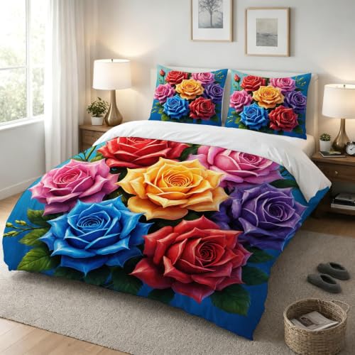 Housse de couette 200x200 rose colorée parure de lit microfibre avec fermeture éclair