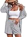 Sewius Women's 2 Piece Outfits Striped Button Down Long Sleeve Shirt Top and Drawstring Shorts Set Black Small