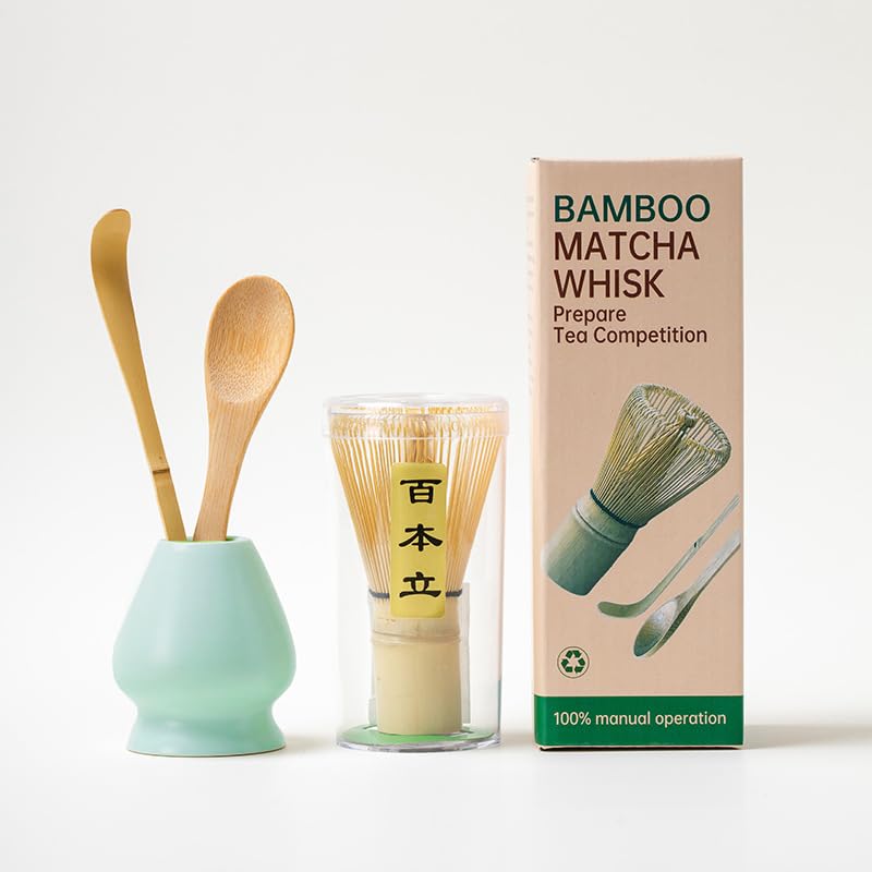 Dzannc Bamboo Matcha Set 4 Piece 100 Prong Chasen Whisk Scoop Spoon Japan