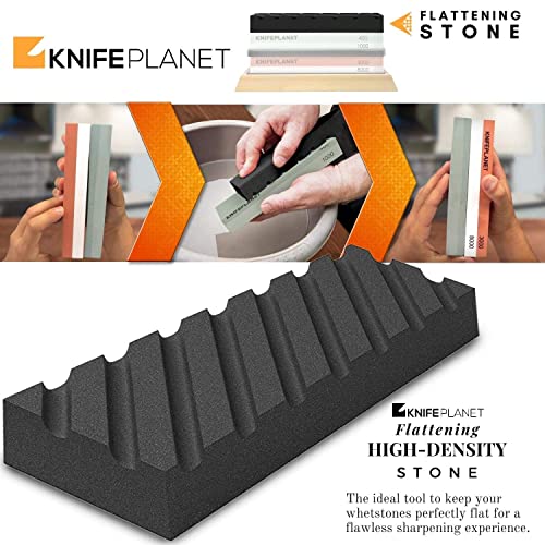 Image of KNIFEPLANET Sharpening Stone Set 400 /1000 and 3000 /8000-Grit Professional, Safe Knife Sharpener Set Whetstone Set Includes Flattening Stone, Bamboo Base, and 2 Nonslip Rubber Bases