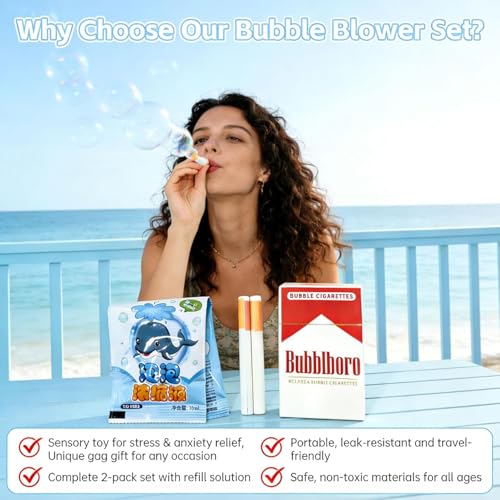Image of Bubble Cigarette Pack Realistic Fake Cigarette Bubble Blower | Mini Cigarette Bubbles Maker for Stress Relief, Novelty Fidget Toy, Funny Party Favor, Prank Gift & Desk Toy for Adults
