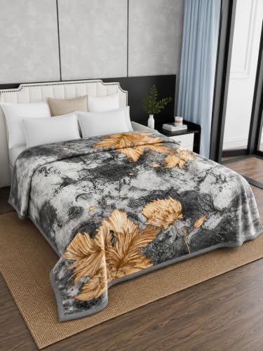 Image of Signature All Season Double Bed Blanket | Super Soft Plush, Lightweight & Cozy | 220 x 240 cm | 2.5 kg | Multi-Color Vibrant Print | Ideal for Winter, AC Use & Gifting (Charcoal Gold)