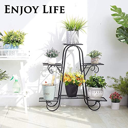 Image of 6-Tier Rust-Proof Metal Plant Stand for Balcony & Indoor Use - Heavy-Duty Gamla Stand for 6 Pots (Lohe Ka Stand) (A SHAPE PLANT STAND)