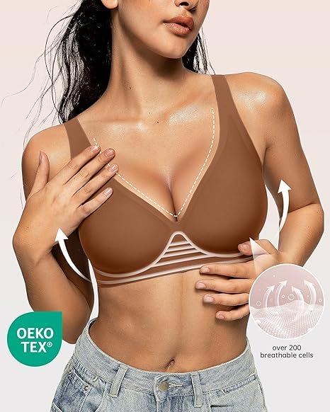 Image of JellyLift Seamless Wireless Jelly Bra for Women | No Underwire, Deep V Invisible T-Shirt Bra | 360 Jelly Support, Adjustable Straps | S-3XL