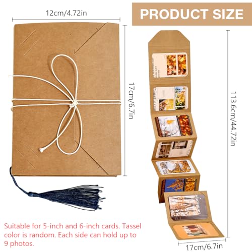 Image of Zibuyu 1 DIY Scrapbook Photo Album, Craft Paper, Ribbon Closure | Photo and Note Display, Foldable Format for Scrapbooking, Craft Paper Pages, Tassel Charm Detail