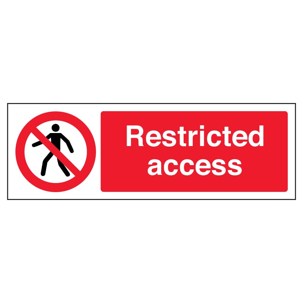 V Safety Restricted Access Warning Sign - 300mm x 100mm - Self Adhesive Vinyl
