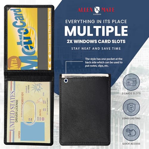 ALLEN & MATE 100% LEATHER Travel Pass Card Holder/Driving License, Metro, Ventra, Smart Card, Minimalist Wallet Credit Card Holder (Black Premium)4