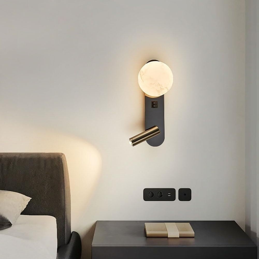 Nowoczesne lampy ścienne do wnętrz Aluminiowa lampa nocna LED Regulowany reflektor do czytania z żywicy Globus do sypialni lub biura